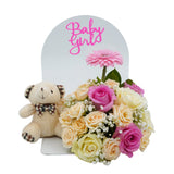 Pink & White Roses Baby Girl Gift Hamper  سلة هدايا للفتيات الصغيرات من الورود الوردية والبيضاء