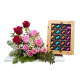 Mix Flowers and Medium Chocolate Box Hamper  سلة زهور مشكلة وعلبة شوكولاتة متوسطة