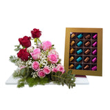 Mix Flowers and Medium Chocolate Box Hamper  سلة زهور مشكلة وعلبة شوكولاتة متوسطة