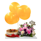 Mix Flowers, 5 Ballons & Small Cake Gift Hamper هور مشكلة، 5 بالونات وسلة هدايا صغيرة للكيك