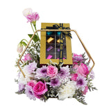 Mix Flowers Stand with Gift Hamper  ستاند زهور ميكس مع سلة هدايا