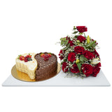 Red Roses with Heart Mousse Cake Gift Hamper  سلة هدايا على شكل ورود حمراء مع موس على شكل قلب