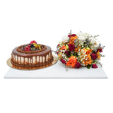 Mix Flowers with Normal Chocolate Cake Gift Hamper  مزيج من الزهور مع سلة هدايا كعكة الشوكولاتة العادية