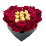 Red Roses Heart box with Chocolates Hamper  علبة قلب من الورود الحمراء مع سلة الشوكولاتة