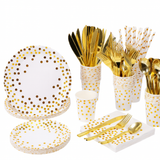 TABLEWARE SET WHITE AND GOLD 200PCS طقم أدوات مائدة أبيض وذهبي 200 قطعة