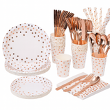 TABLEWARE SET WHITE AND ROSEGOLD 200PCS طقم أدوات مائدة باللونين الأبيض والوردي 200 قطعة