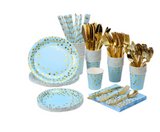 TABLEWARE SET BLUE AND GOLD 200PCS طقم أدوات مائدة باللونين الأزرق والذهبي 200 قطعة