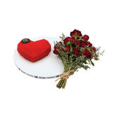 Valentine's Red Heart Cake with Flowers كعكة عيد الحب على شكل قلب أحمر مع الزهور